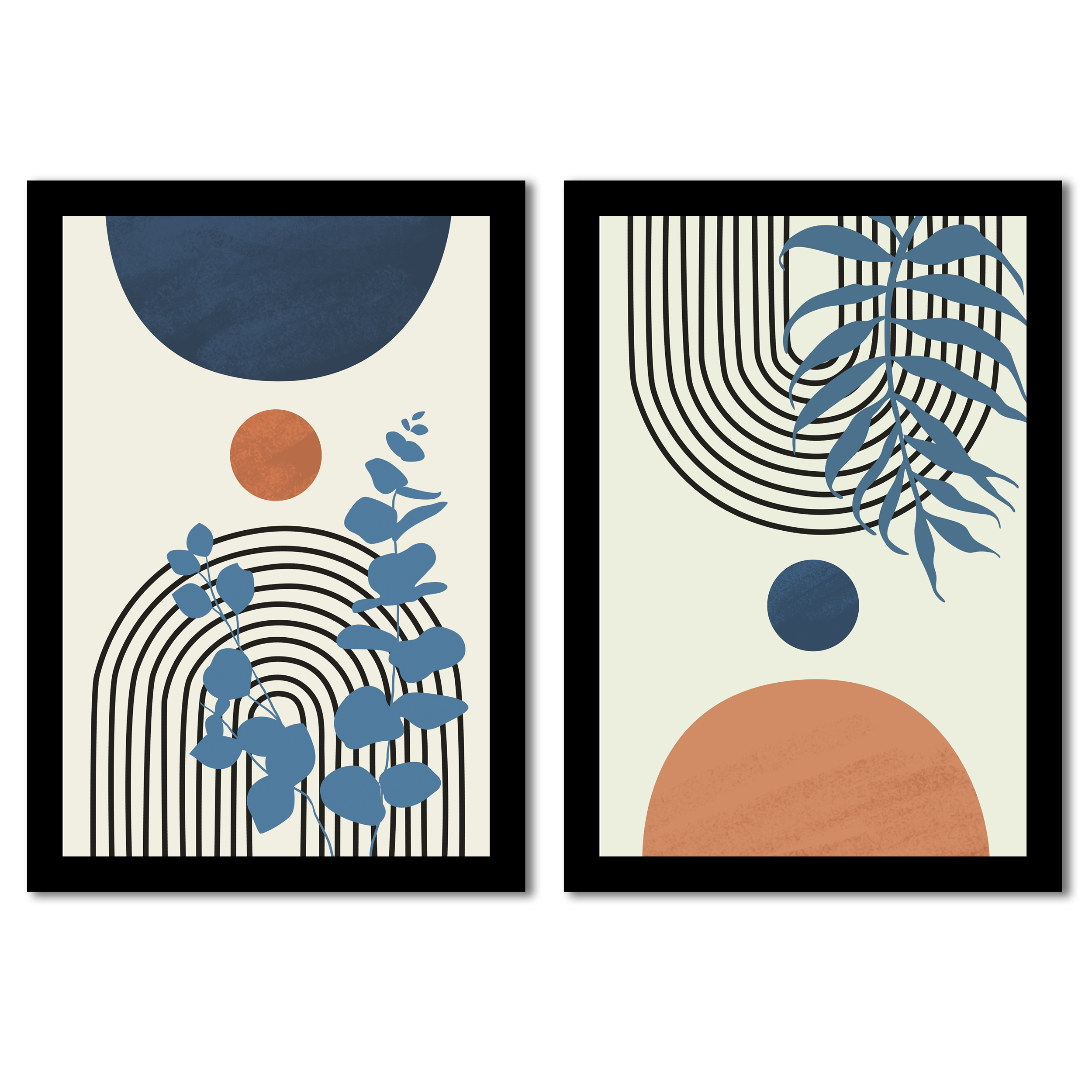 Modern Abstract Botanical Wall Art Set of 2 | Minimal Geometric Wall Decor – VIBBES