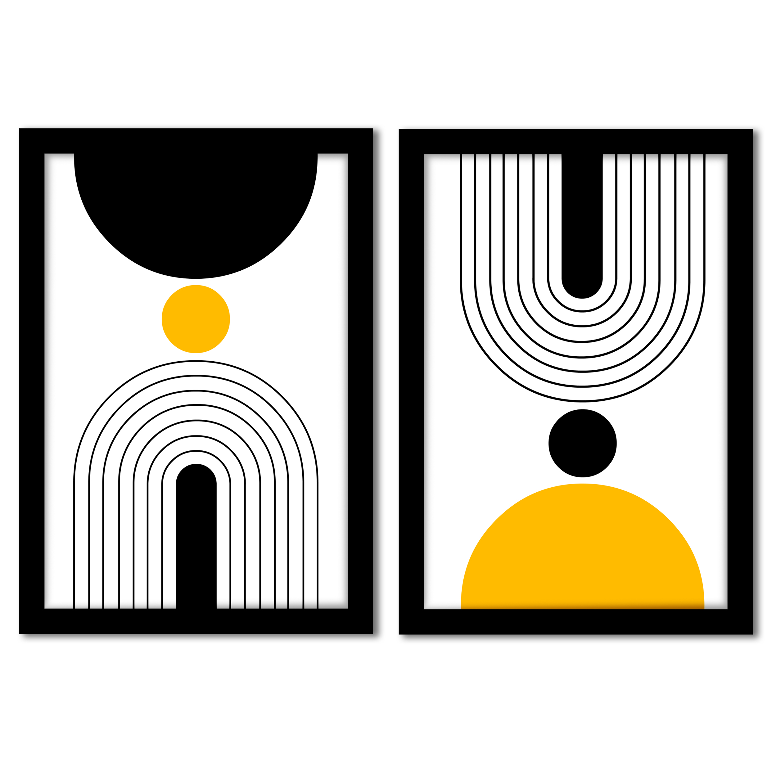 Modern Abstract Wall Art Set Black White Yellow | Minimalist Geometric Wall Decor – VIBBES