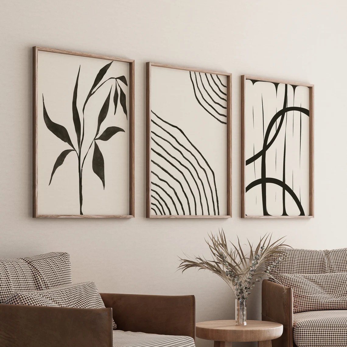 Modern Abstract Botanical Wall Frames | Minimalist 3-Piece Wall Art Set
