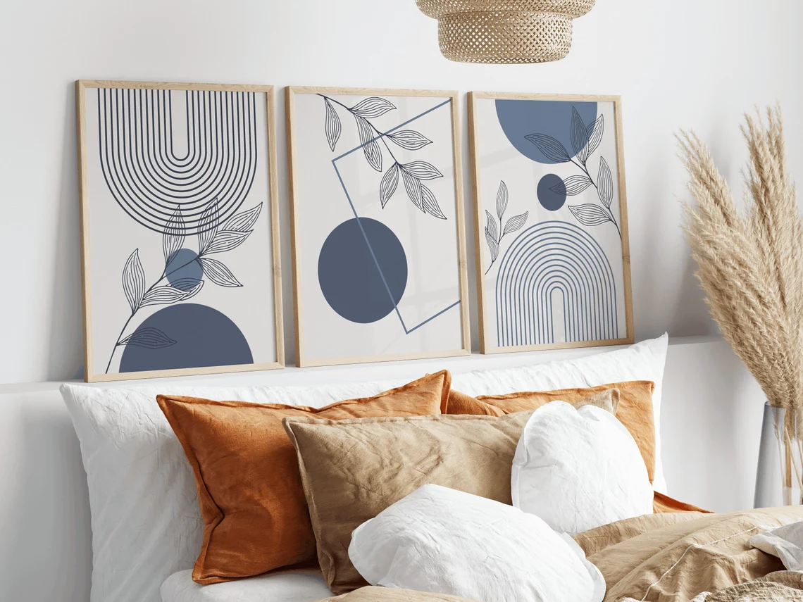 Nordic Geometric Wall Frames | Modern 3-Piece Botanical Wall Art Set