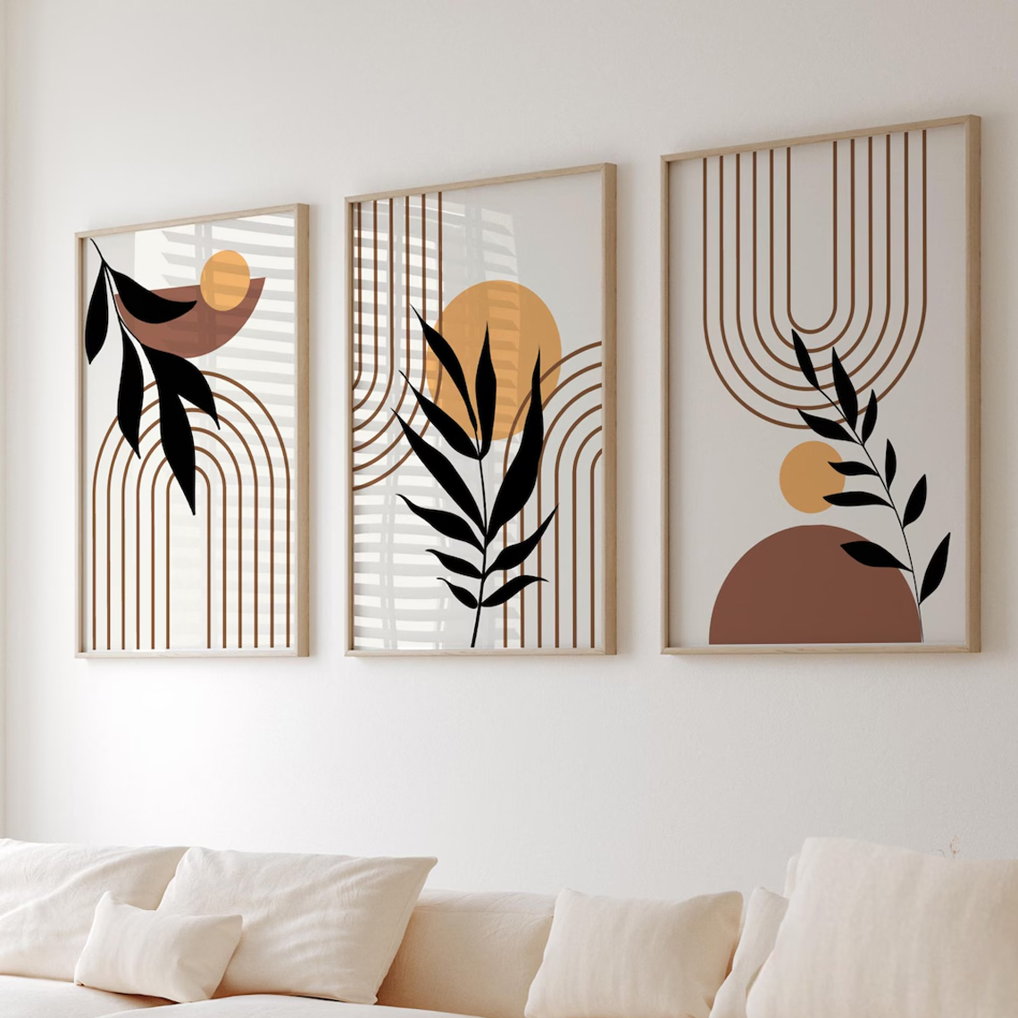 Modern Abstract Botanical Wall Art Set of 3 Beige Brown Black | VIBBES Wall Decor