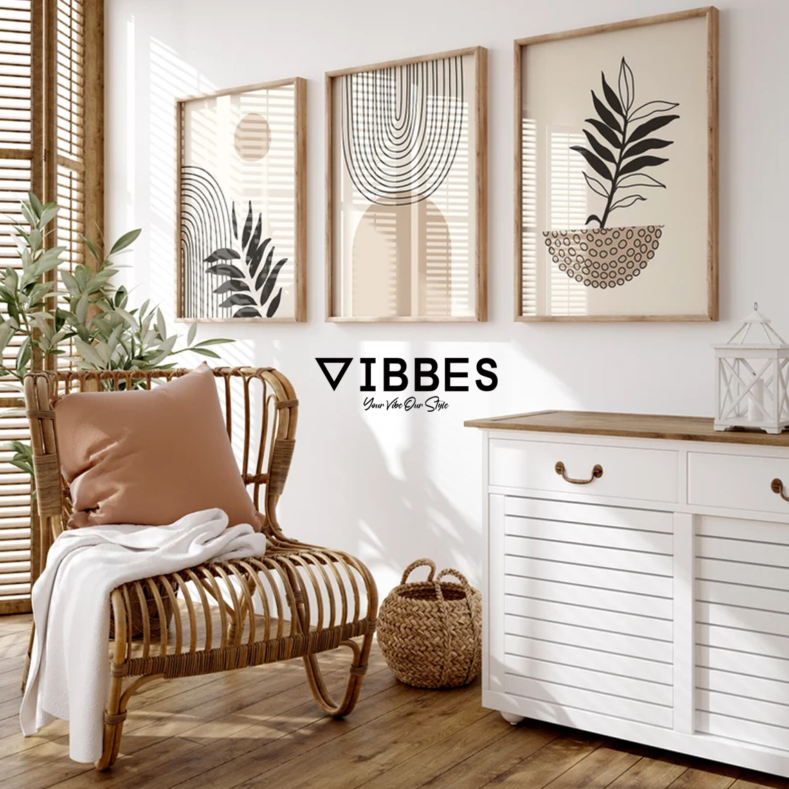 Beige Abstract Botanical Wall Art Set of 3 Modern Minimalist Home Decor