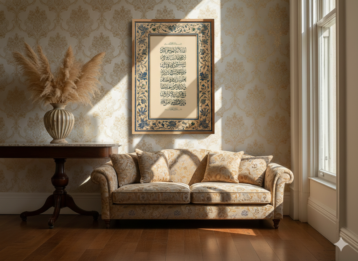 Ayatul Kursi Wall Art with Blue Floral Border
