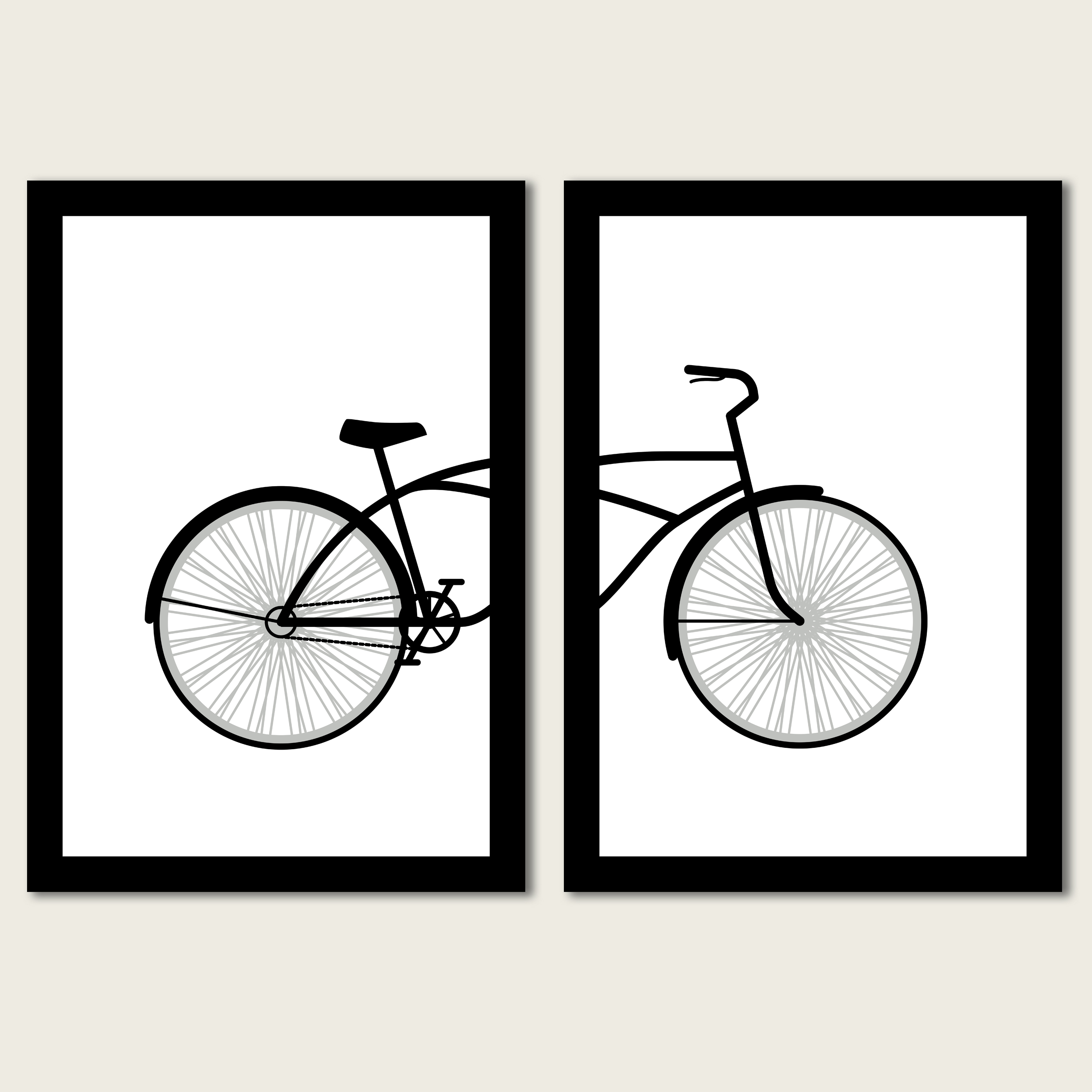 Minimal Bicycle Line Art Wall Decor Set of 2 | Modern Black White Wall Art | Vibbes