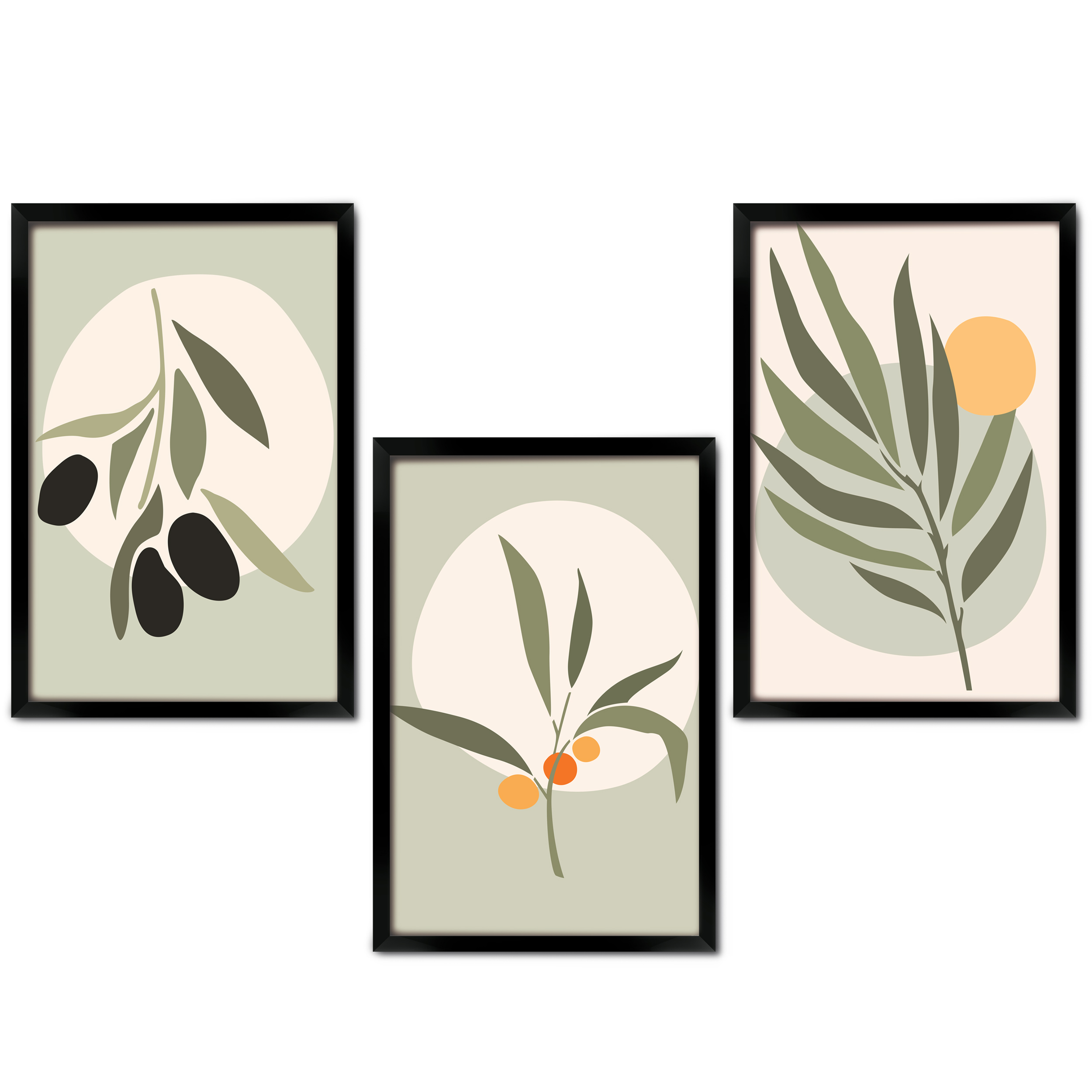 Modern Olive Botanical Wall Art Set of 3 | Minimal Home Decor – VIBBES