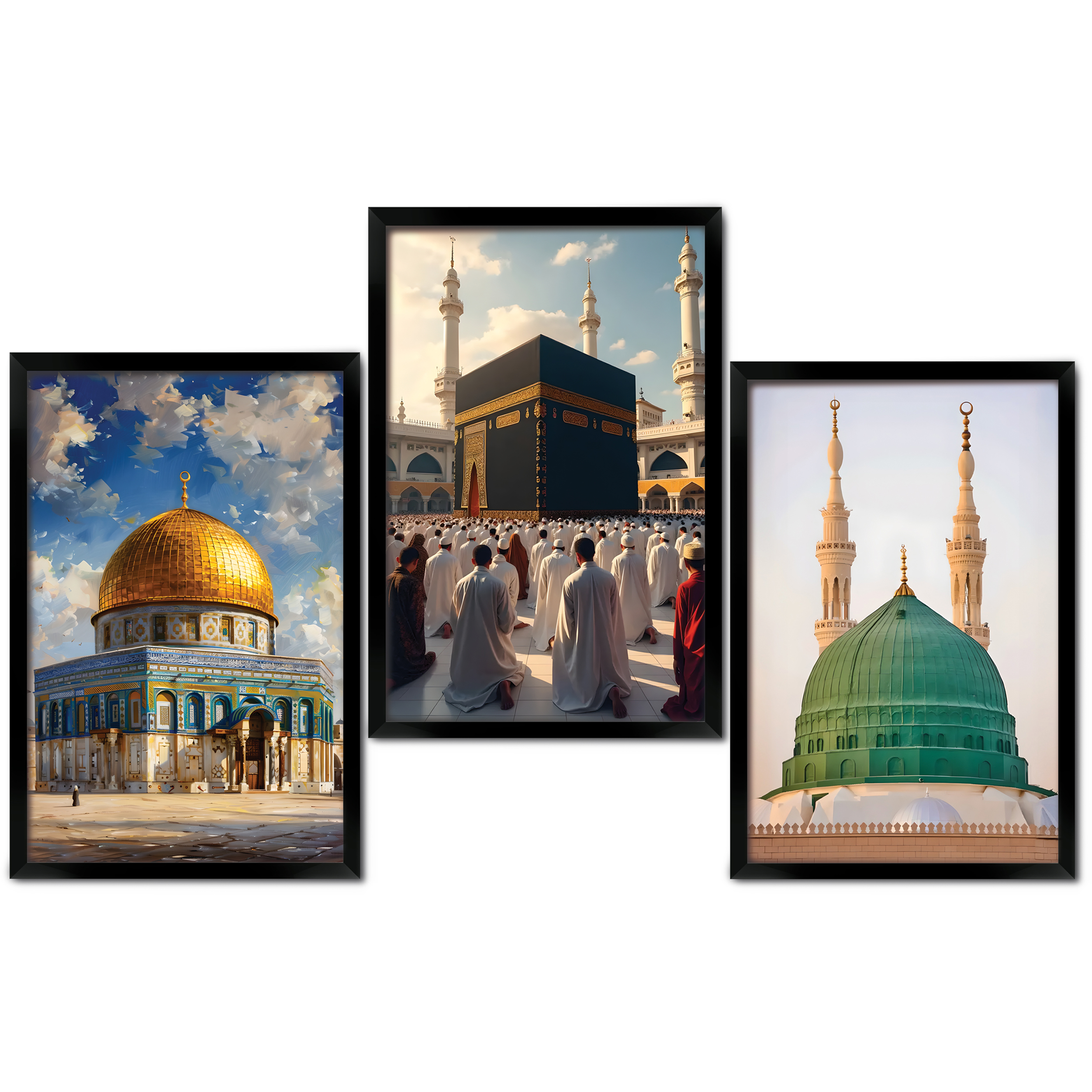 Islamic Holy Places Wall Art Set of 3 | Kaaba Madina Al Aqsa Frame – VIBBES