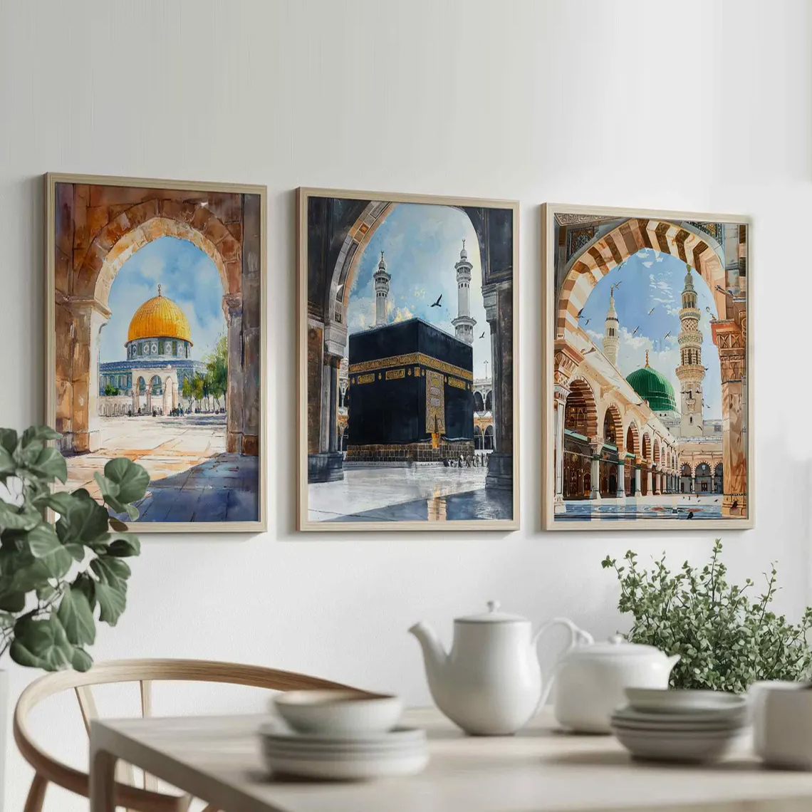 Islamic Holy Places Wall Art Set of 3 Kaaba Masjid Nabawi Dome of the Rock Wall Decor