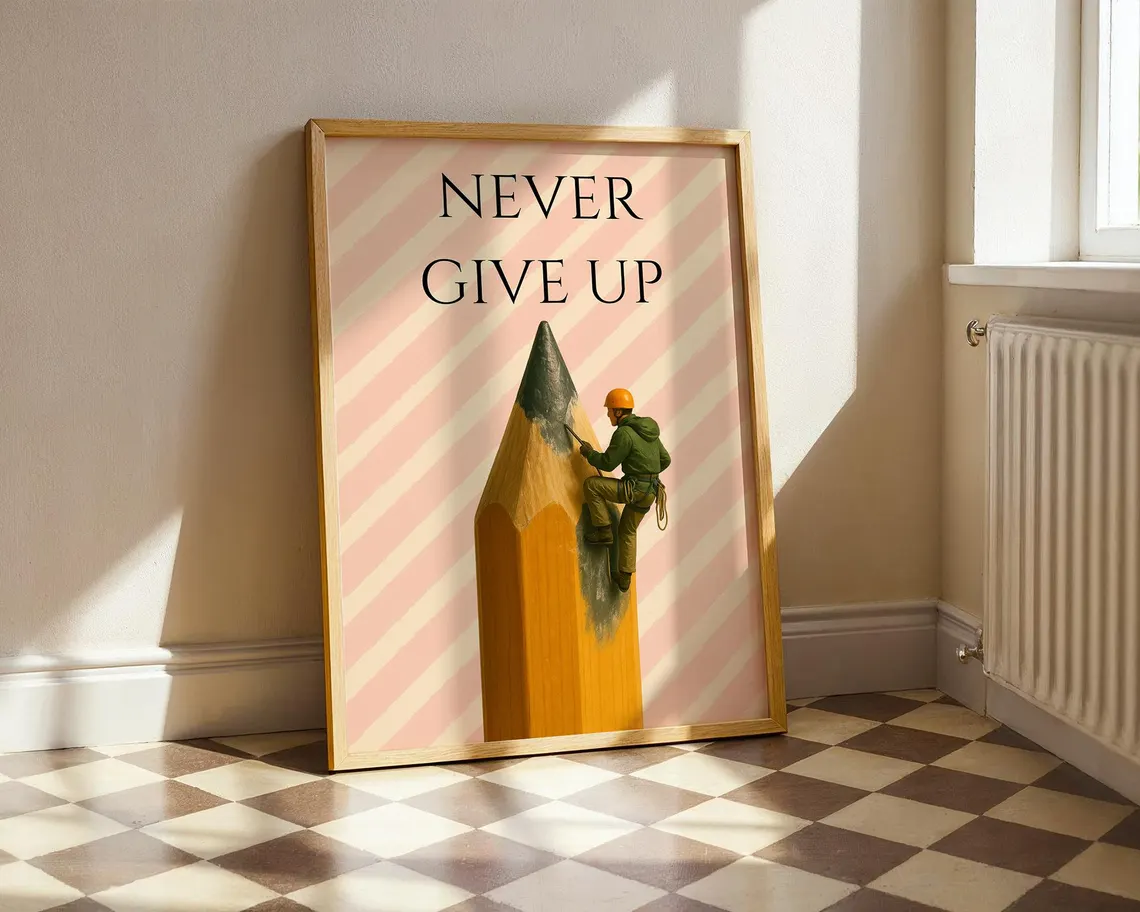 Never Give Up Pencil Climber Wall Art | Creative Motivation Poster