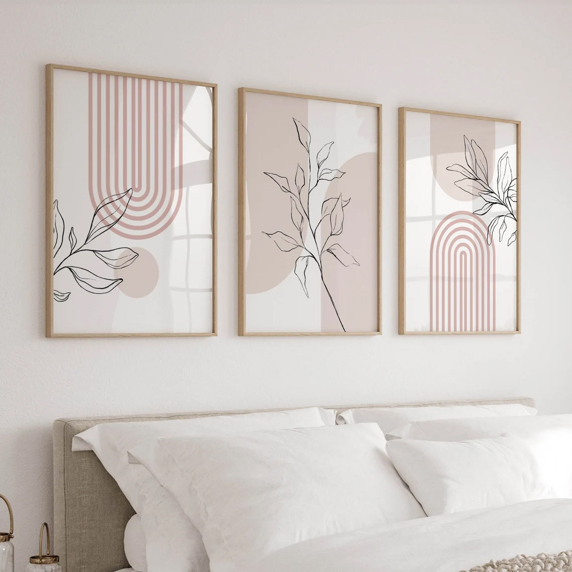 Minimal Line Art Botanical Wall Art Set of 3 | Modern Pastel Decor – VIBBES