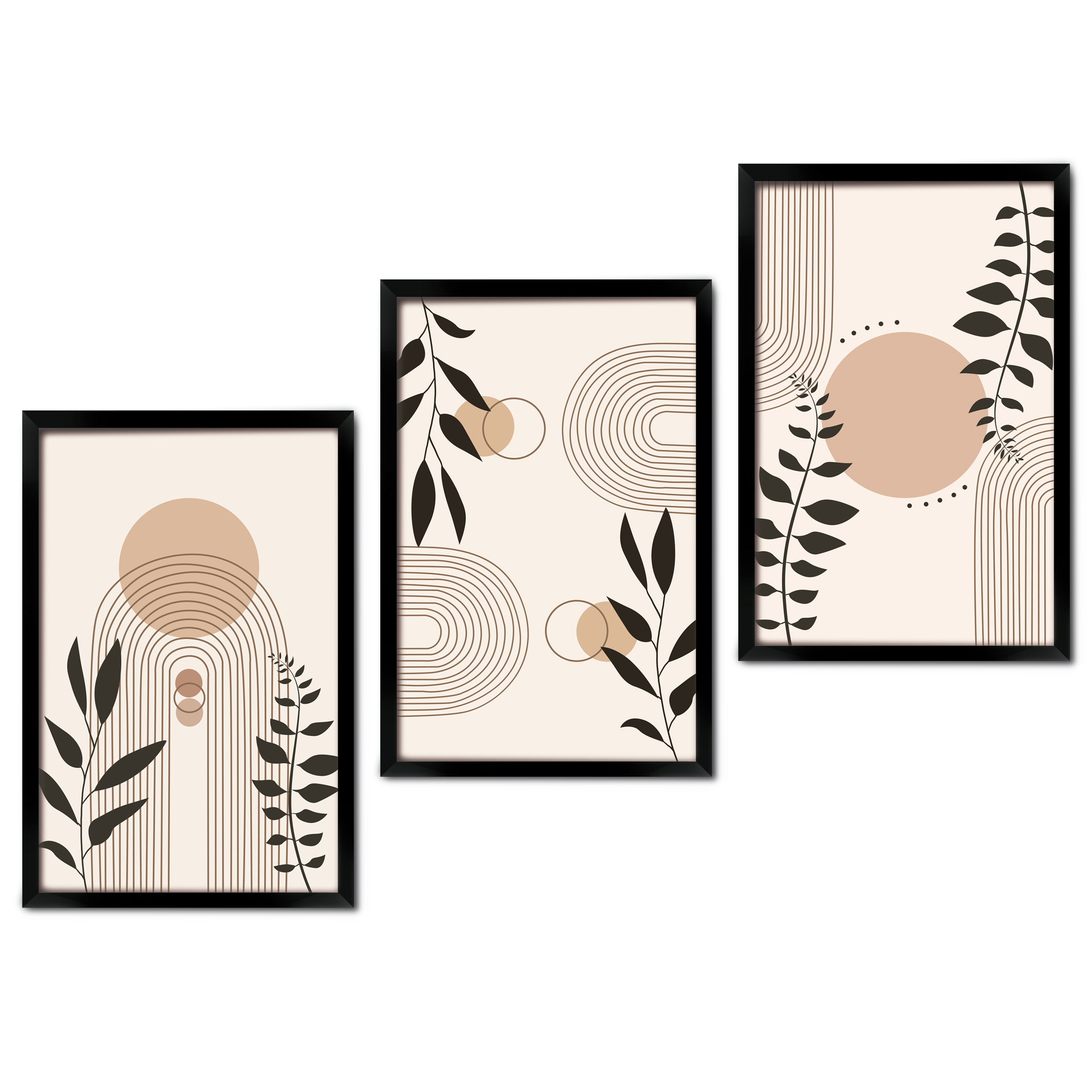 Modern Abstract Wall Art Set of 3 | Minimal Botanical Frames – VIBBES