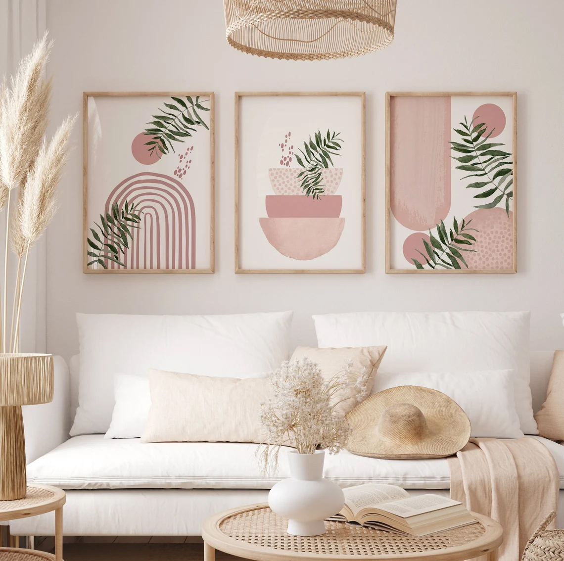 Pastel Botanical Wall Art Set of 3 | Modern Abstract Frames – VIBBES